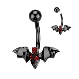Piercing Nombril Titane ASTM F136 Noir PVD – Chauve-Souris Zircons Rouges | Piercing Street