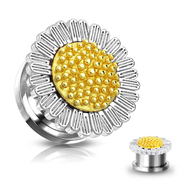 Tunnel Oreille Acier 316L Motif Marguerite en Relief – 6 à 16 mm | Piercing Street