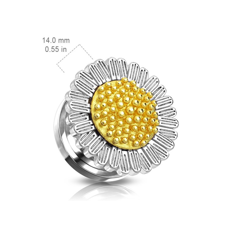 Tunnel oreille acier 316L motif marguerite - largeur du tunnel