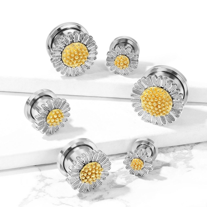 Tunnel oreille acier 316L motif marguerite - différentes tailles disponibles