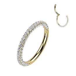 Piercing oreille anneau segment titane G23 doré strass 3 faces
