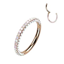 Piercing oreille anneau segment titane G23 rosé strass 3 faces