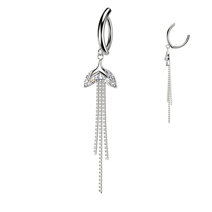 Piercing Nombril Anneau Clicker Argenté – Zircon Marquise & Triple Chaînette | Piercing Street