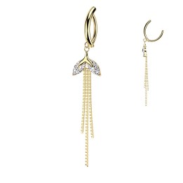Piercing Nombril Anneau Clicker Doré Or 14K – Zircon Marquise & Triple Chaînette | Piercing Street