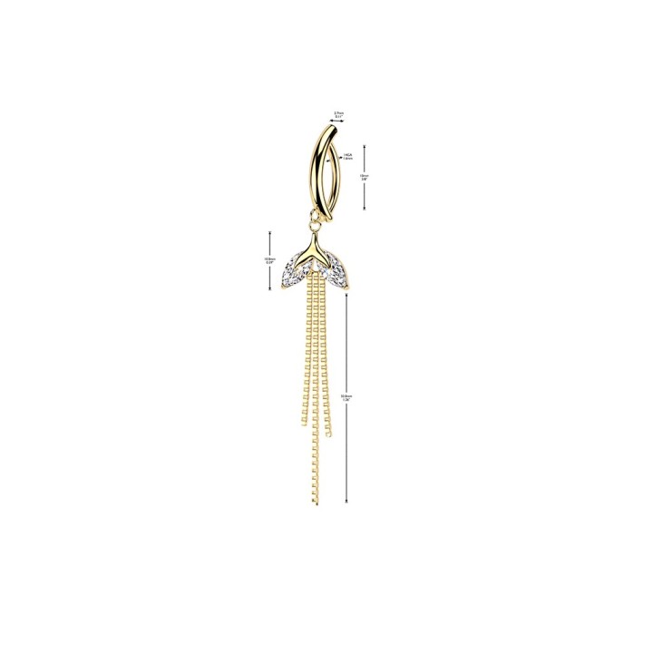 Piercing nombril clicker plaqué or triple chainette (dimensions)