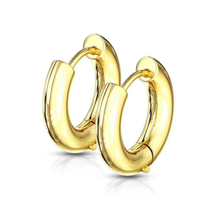 Boucles d'oreilles créoles épaisses acier doré - diamètre 12 mm