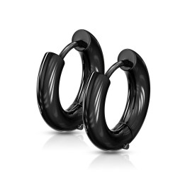 Boucles d'oreilles créoles épaisses acier noir - diamètre 12 mm