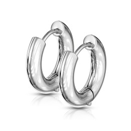 Boucles d'oreilles créoles épaisses acier argenté - diamètre 12 mm
