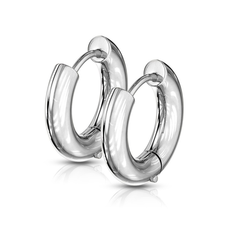 Boucles d'oreilles créoles épaisses acier argenté - diamètre 12 mm