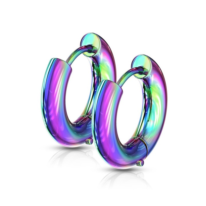 Boucles d'oreilles créoles épaisses acier arc en ciel - diamètre 12 mm
