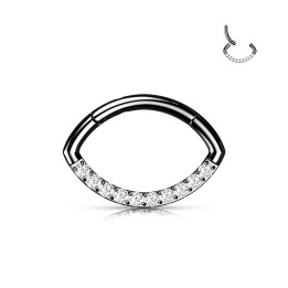 Anneau Clicker Ovale Titane ASTM F136 Noir PVD – Ligne de Zircons Blancs | Piercing Street