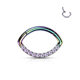 Anneau Clicker Ovale Titane ASTM F136 Arc-en-Ciel – Zircons Aurore Boréale | Piercing Street