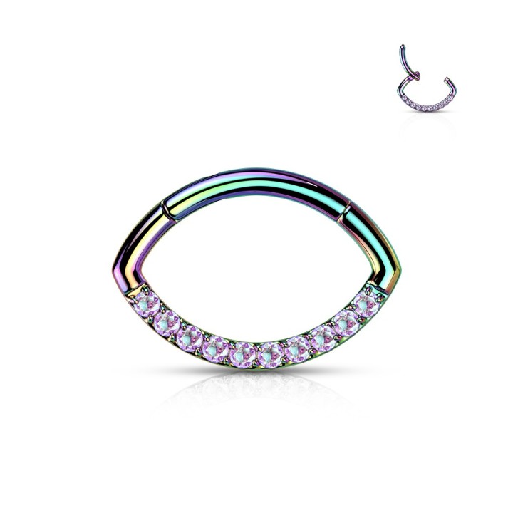 Anneau Clicker Ovale Titane ASTM F136 Arc-en-Ciel – Zircons Aurore Boréale | Piercing Street