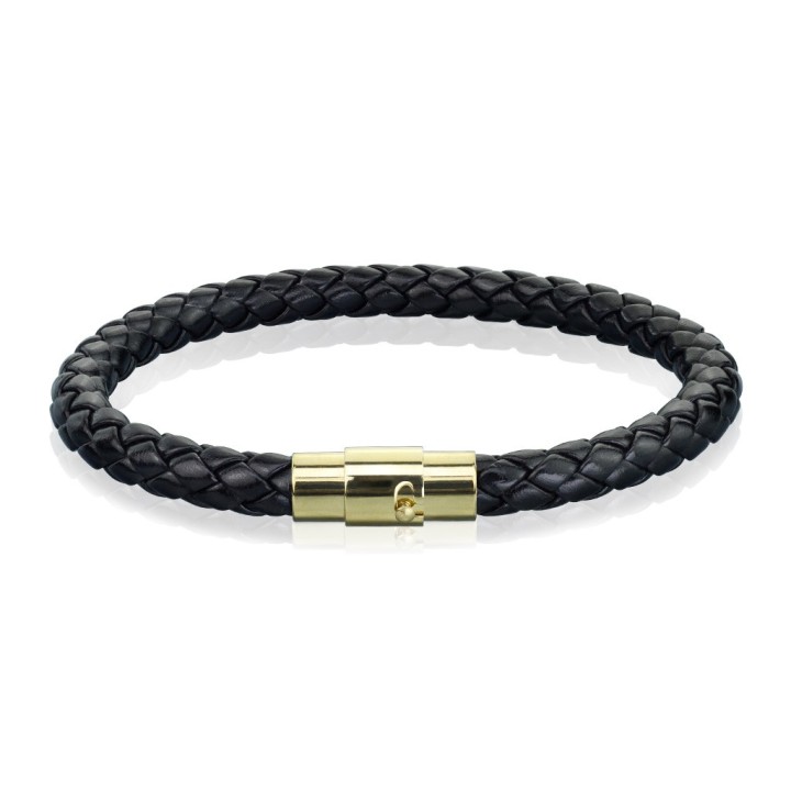 Bracelet Cordon Bolo Tressé Noir – Fermoir Magnétique Acier Doré PVD | Piercing Street