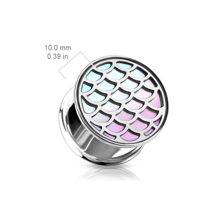 Tunnel oreille acier 316L écaille holographique - largeur 10 mm