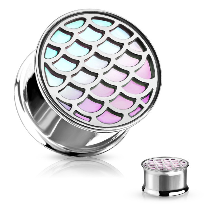 Tunnel Oreille Écailles Holographiques Acier 316L – 8 à 16 mm | Piercing Street