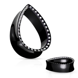 Tunnel Oreille Goutte Cristaux Noir Acier 316L – 8 à 25 mm | Piercing Street