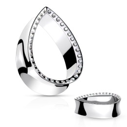 Tunnel Oreille Goutte Cristaux Argenté Acier 316L – 8 à 25 mm | Piercing Street