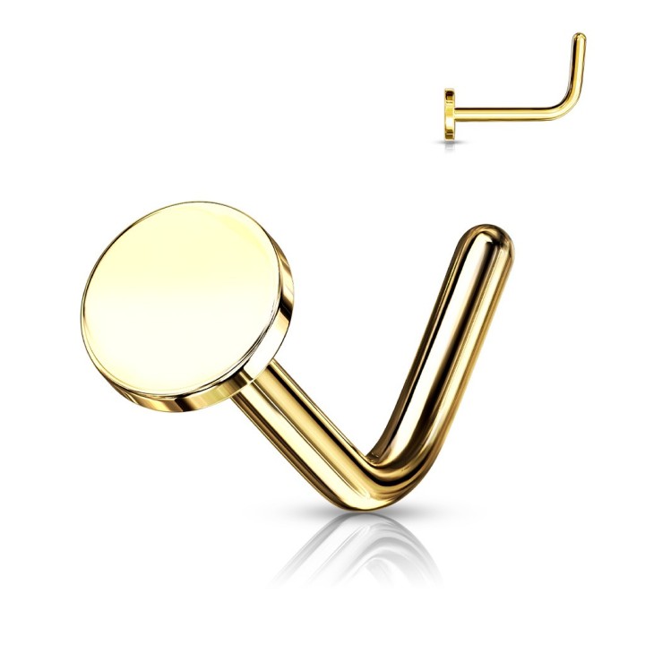 Piercing Nez en L Acier 316L Doré PVD – Embout Plat Circulaire | Piercing Street