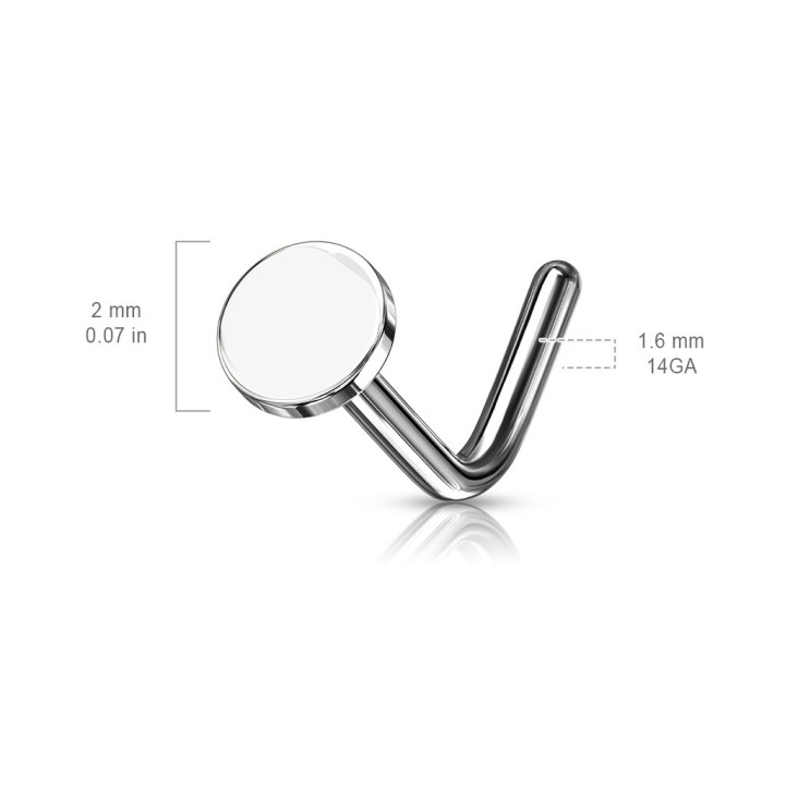 Piercing nez tige en L acier argenté embout plat - dimensions