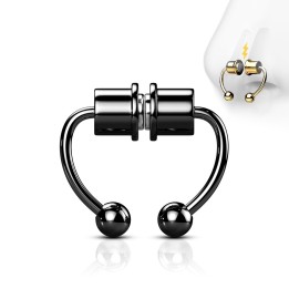 Faux Piercing Septum Magnétique Acier Noir PVD – Fer à Cheval Sans Perçage | Piercing Street
