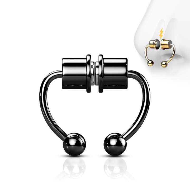Faux Piercing Septum Magnétique Acier Noir PVD – Fer à Cheval Sans Perçage | Piercing Street