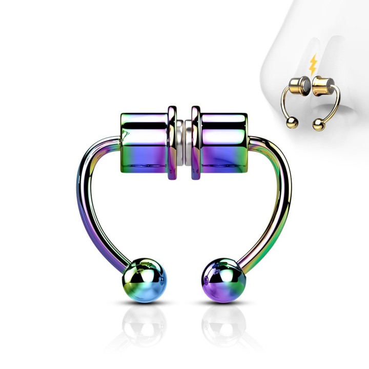 Faux Piercing Septum Magnétique Acier Arc-en-Ciel – Fer à Cheval Sans Perçage | Piercing Street
