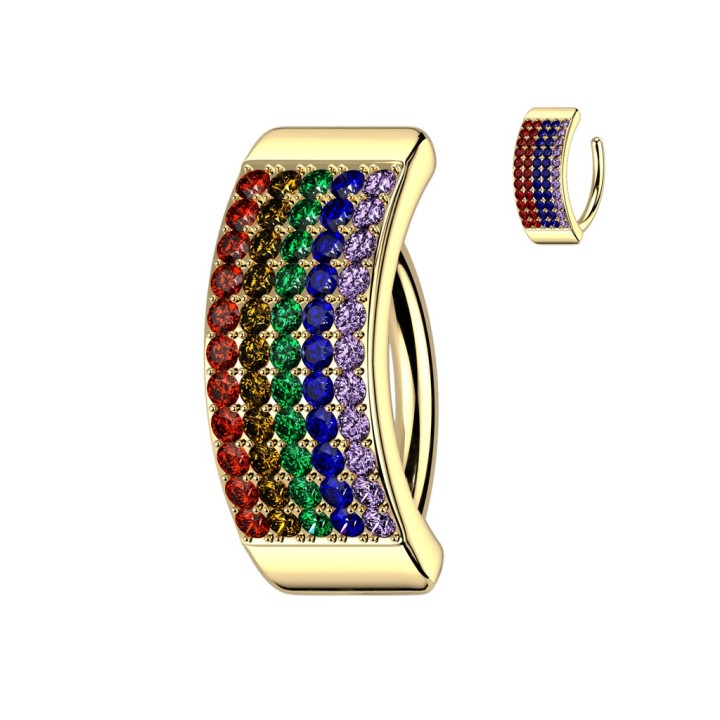 Piercing Nombril Anneau Clicker Doré Or 14K – 5 Rangées de Zircons Rainbow | Piercing Street