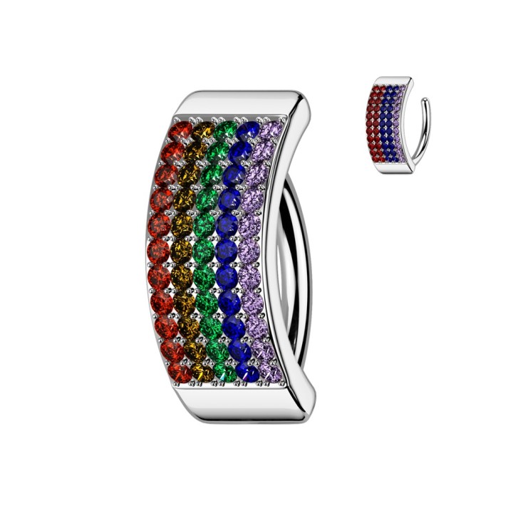 Piercing Nombril Anneau Clicker Argenté – 5 Rangées de Zircons Rainbow | Piercing Street