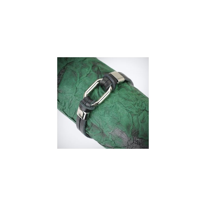 Bracelet cuir noir cercle acier