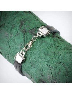 Bracelet cuir noir cercle acier