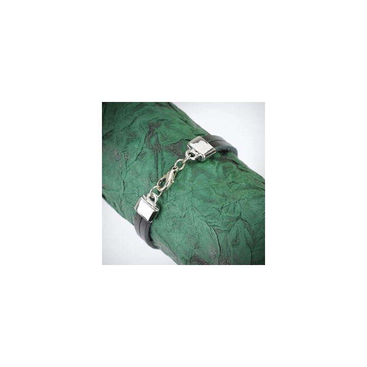 Bracelet cuir noir cercle acier