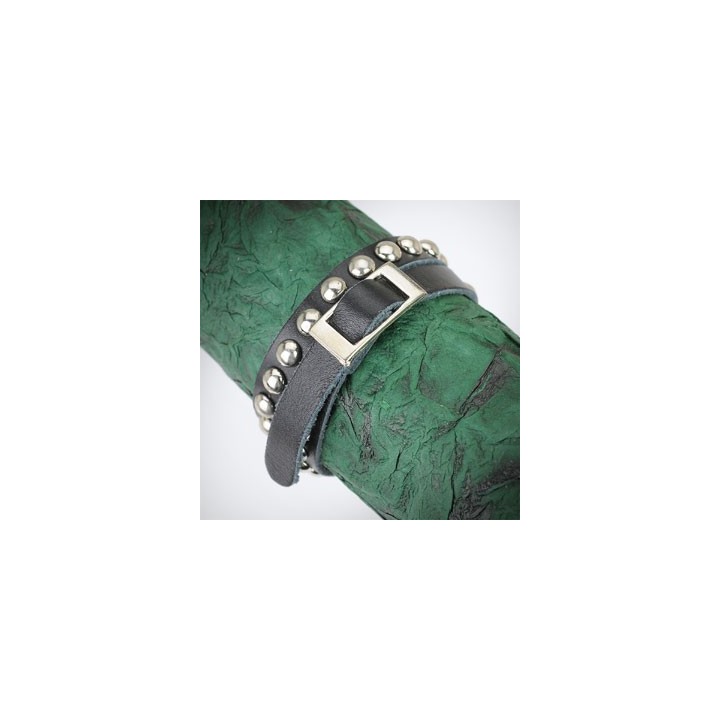 Bracelet cuir noir dômes