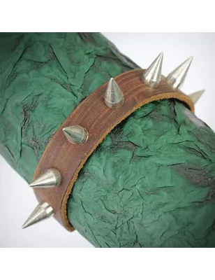 Bracelet cuir marron multi spikes
