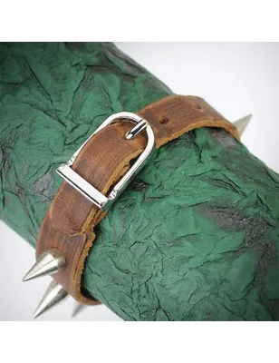 Bracelet cuir marron multi spikes