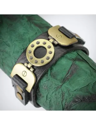 Bracelet cuir noir ceinture vintage