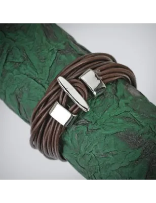 Bracelet cuir marron multiples cordes