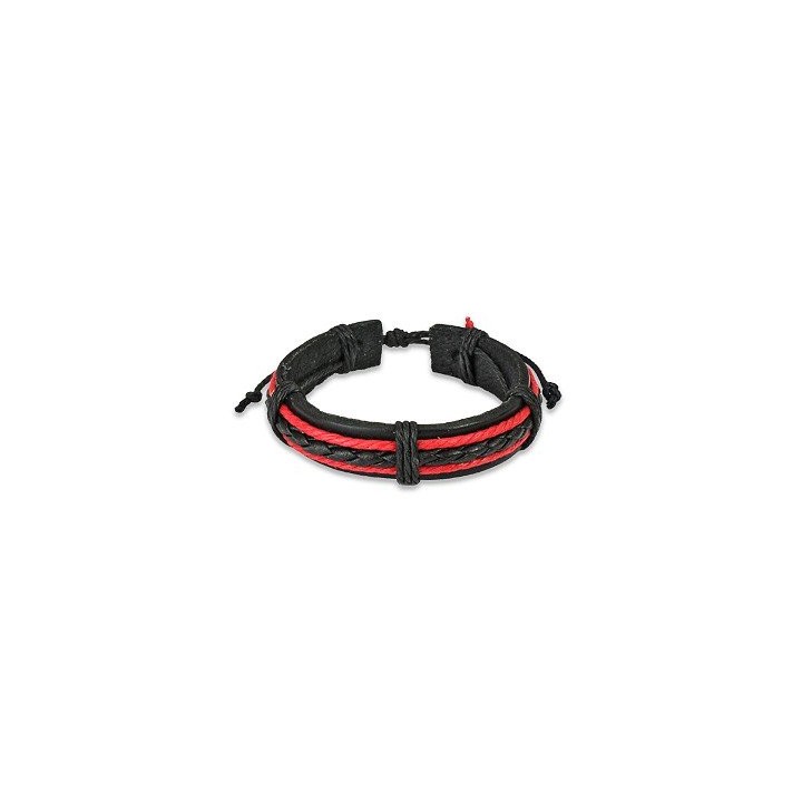 Bracelet cuir noir et rouge
