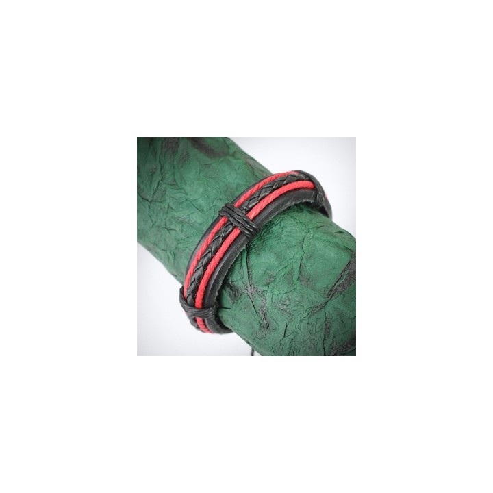 Bracelet cuir noir et rouge