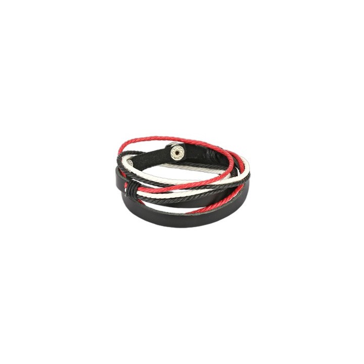 Bracelet cuir noir rouge et blanc