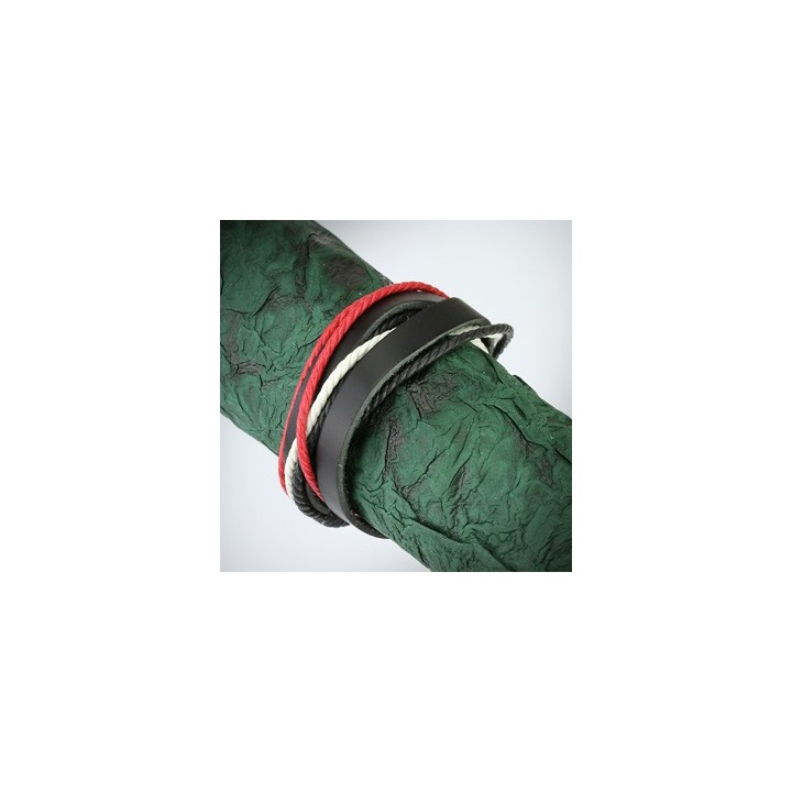 Bracelet cuir noir rouge et blanc