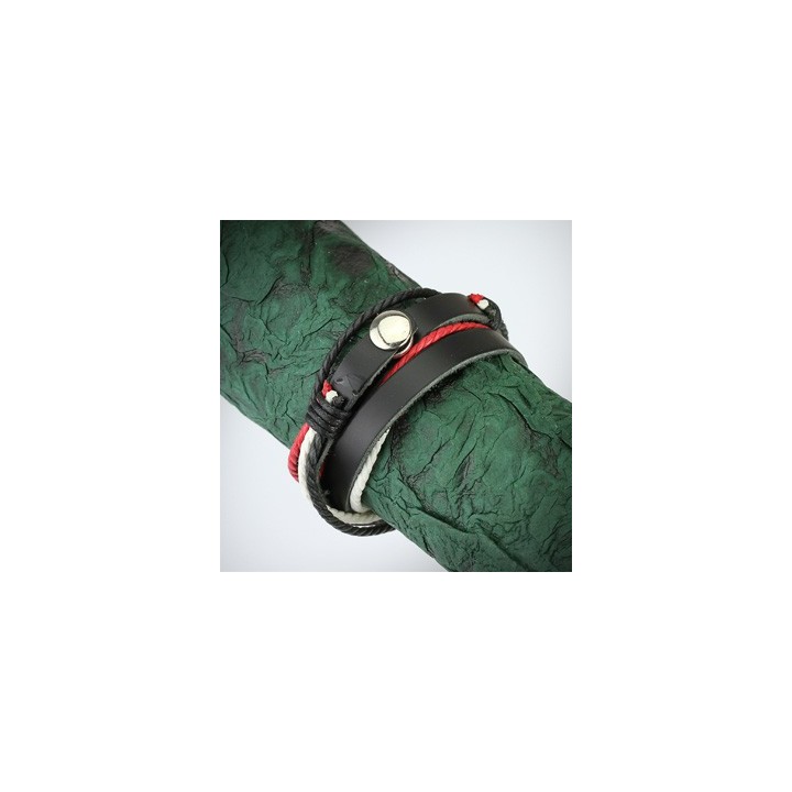 Bracelet cuir noir rouge et blanc