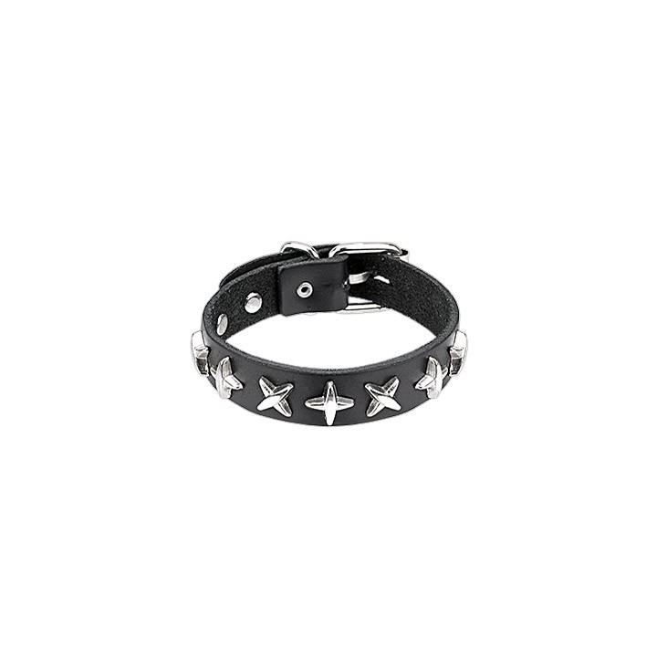 Bracelet cuir noir étoiles ninja