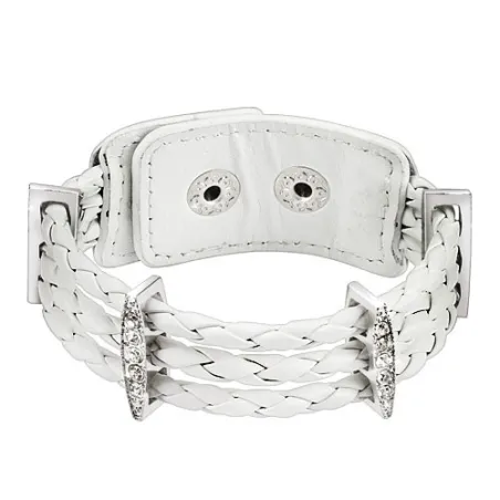 Bracelet femme cuir blanc tressé