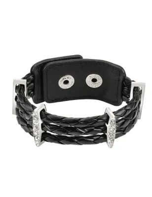 Bracelet femme cuir noir tressé
