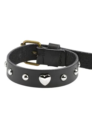 Bracelet femme cuir noir coeur
