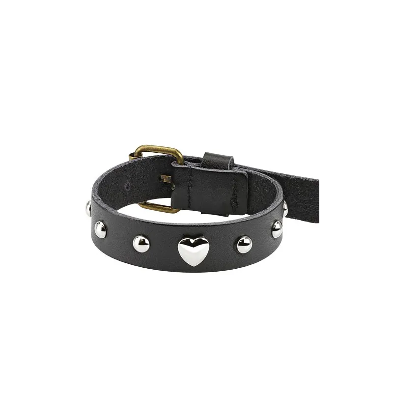 Bracelet femme cuir noir coeur