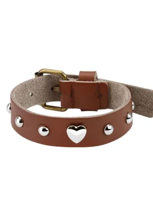 Bracelet femme cuir marron coeur