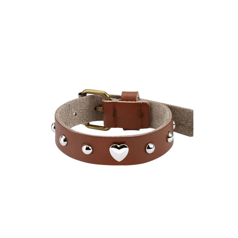 Bracelet femme cuir marron coeur