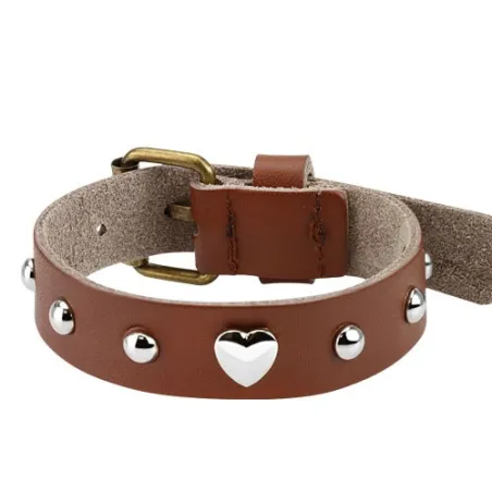 Bracelet femme cuir marron coeur